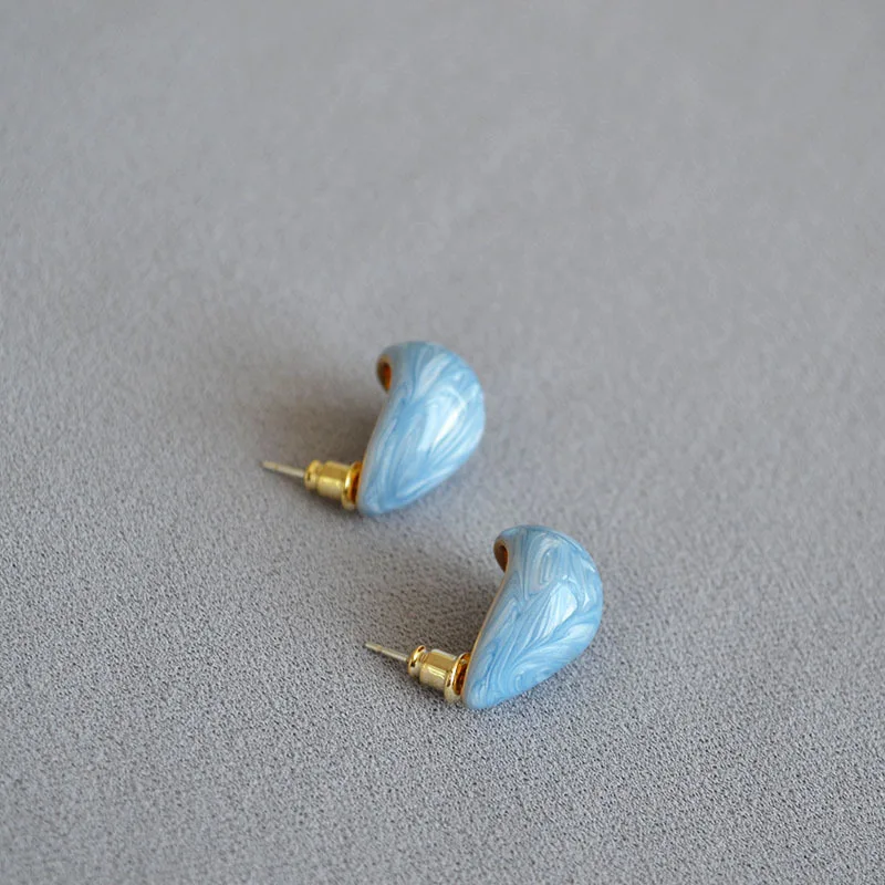 Pear Shaped Earring Minimalism Style Handmade Enamel Glazed Gold Plated Brass 925 Silver Needle Stud Earrings