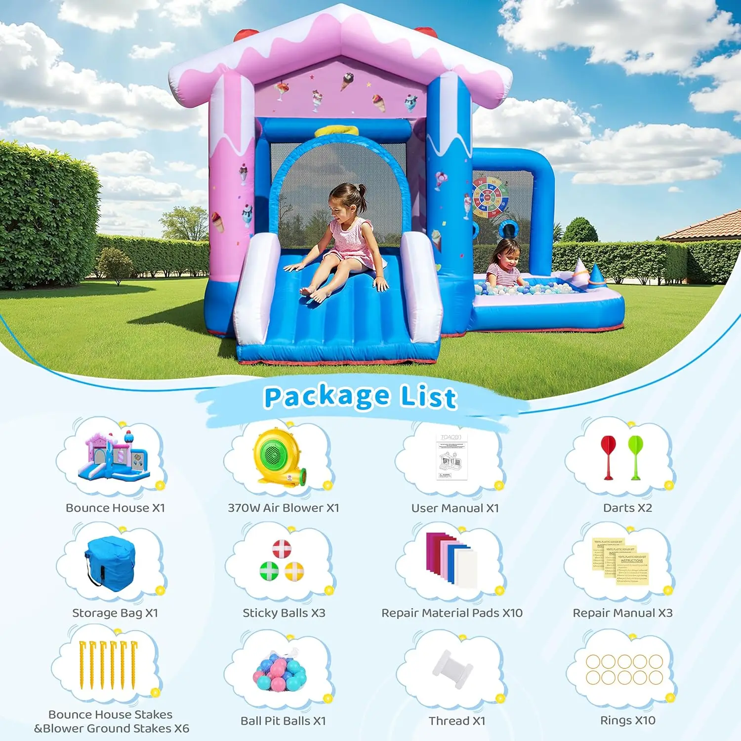 Casa de rebote inflable: casa de rebote 8 en 1 para niños de 3 a 6 años, tobogán de castillo de salto inflable para interiores y exteriores con soplador para B