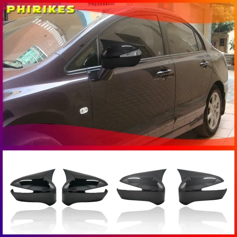 

For Honda Civic 8th gen 2006-2012 Car Rearview Mirror Cover Side Wing Protect Frame Covers Carbon Fiber Style Trim Shell