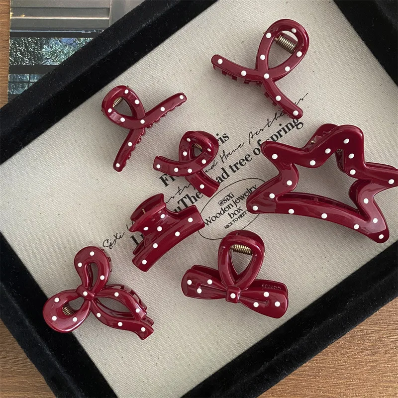 21 piezas de pinzas para el pelo de nuevo estilo, con lunares rojos brillantes, pinzas pequeñas retro tipo garra de tiburón, pinzas francesas para flequillo y horquillas para peinado medio-sujo