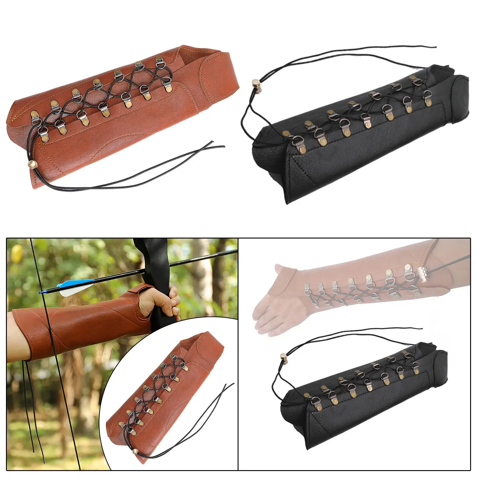 Medieval Bracer Adjustable Lacing up Costume Props PU Leather Wristband for Stage Performances Cosplay Festival Carnival Adults