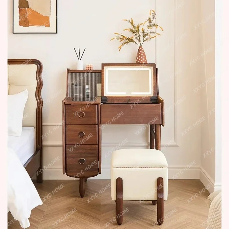 

LBedroom Black Walnut Solid Wood Dresser Storage Cabinet Integrated Flip Desk Dresser