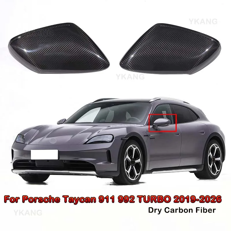 For Porsche Taycan 911 992 TURBO 2019-2026 Dry Real Carbon Fiber Car Side Mirror Cover Caps Wing Rearview Mirror Cover Add On