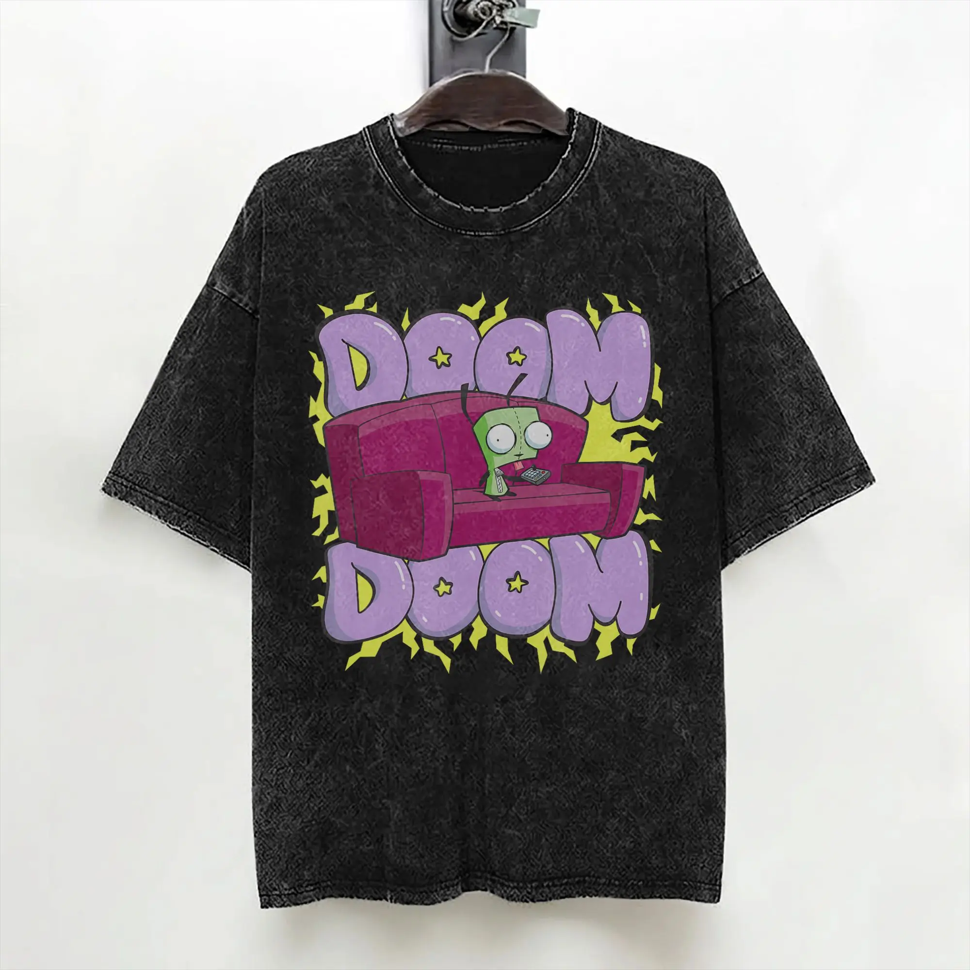 Invaders Zim Doom Doom Gir Washed T Shirts Streetwear Casual T-Shirts  Tee Shirt Men Women Short Sleeve Street Summer