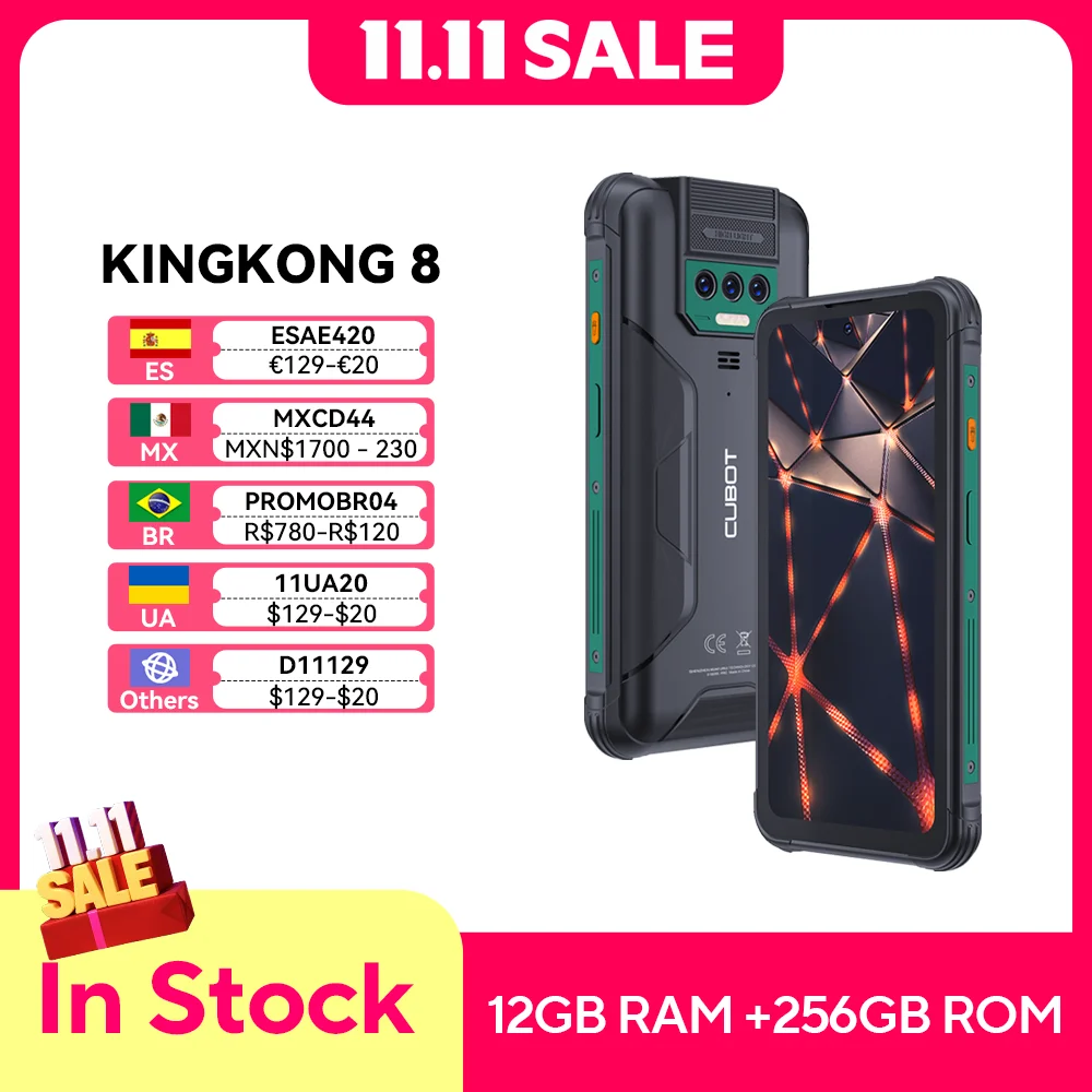 IP68 Waterproof Rugged Smartphone Android 13, Cubot KingKong 8, Octa-core, 12GB RAM(6+6GB), 256GB ROM, 10600mAh, 48MP Camera,NFC