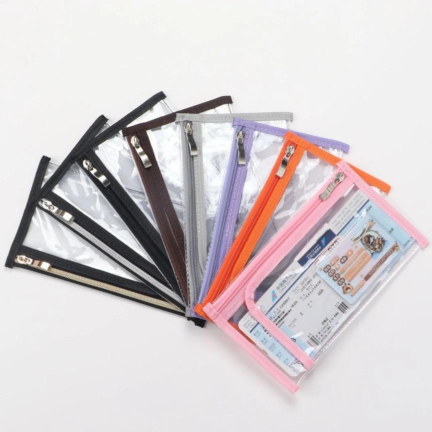 Bolsa de armazenamento para passaporte com fecho de correr, feita de PVC transparente e impermeável, organizador portátil para documentos de viagem, ideal para usar no aeroporto, para guardar documentos de identificação e bilhetes.