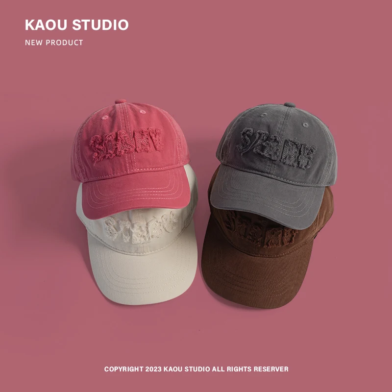 Korean Fashionable Burr Letter Baseball Caps Unisex Spring and Summer Versatile Sunshade Casual Show Face Small Women's Hats