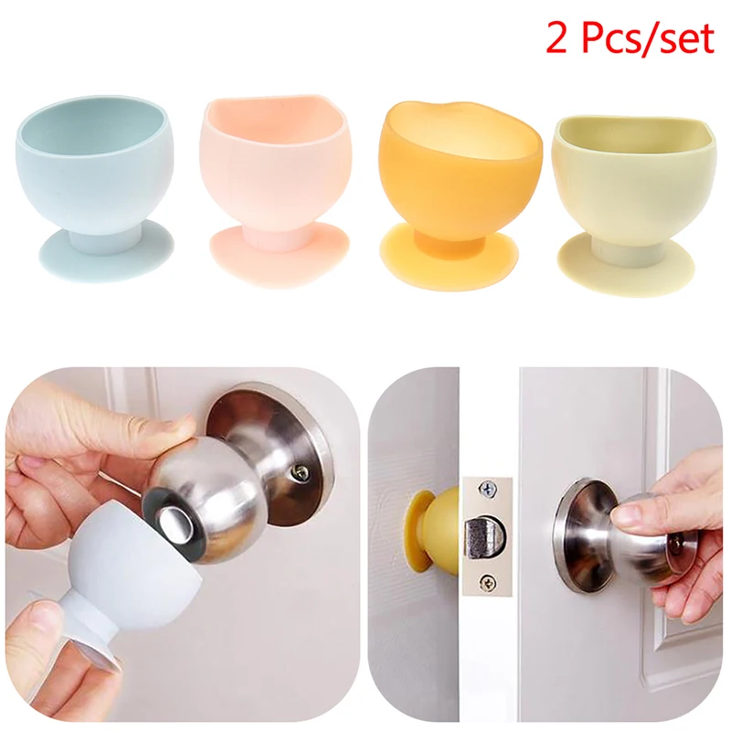 NEW SALE 2Pcs Cup Door Knob Covers Rubber Wall Protector Door Handle Stopper Crash Pad
