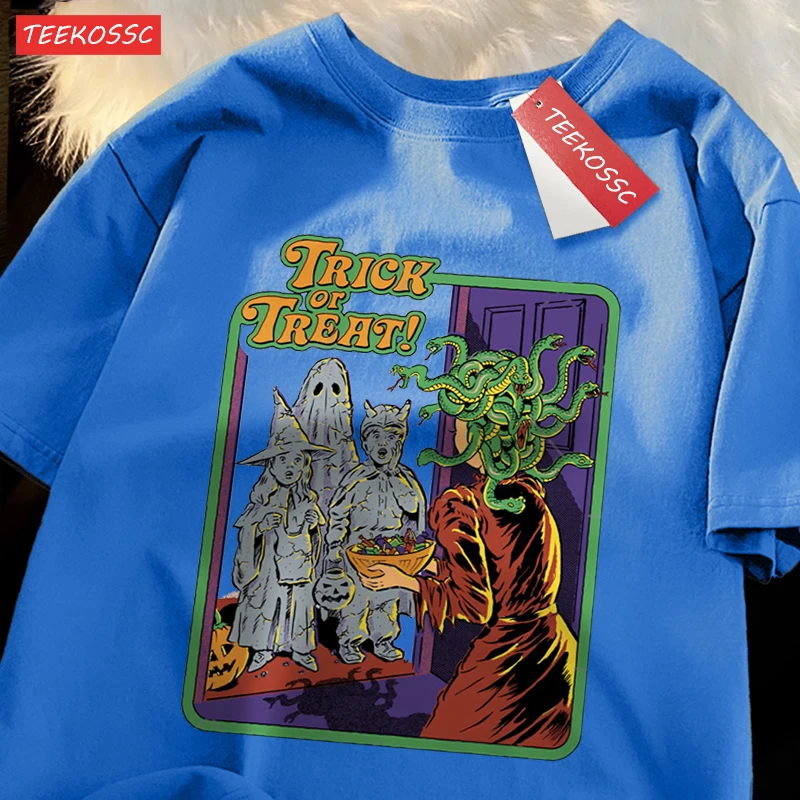 

Trick Or Treat Scary Halloween T-Shirts Men Women Fashion Cotton Short Sleeve Summer Oversize T-Shirt Casual Street Streetwear