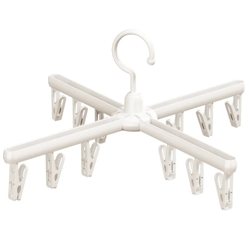 Foldable Clothes Hanger with 12 Clips, 360° Rotatable, Windproof