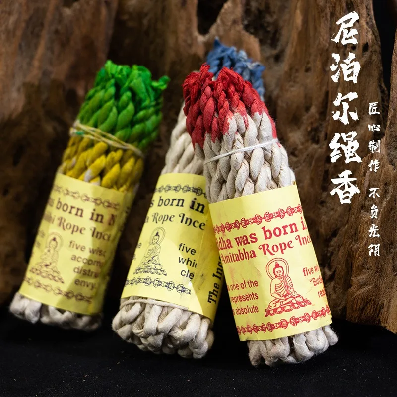 Nepal Handmade Herbal Rope 25 Bundle White Sage Buddha Incense String for Home Bedroom Temple Meditation Herbs