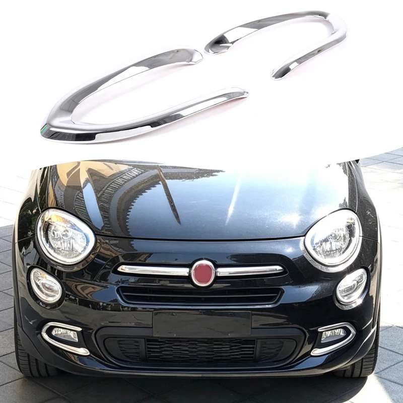 2Pcs ABS Silver For Fiat 500X 2017-2018 Car Front Fog Light Frame Decorative Sticker Car Protection Accessories