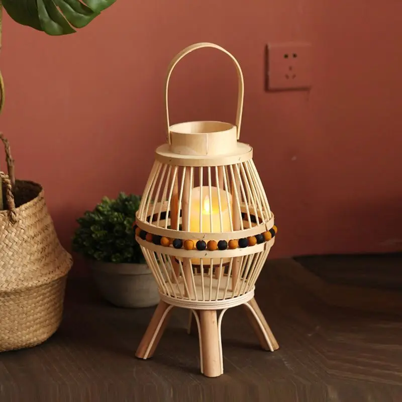 Picture 5: Handcrafted Wooden Candlestick Hotel Store Garden Courtyard Decorative Lantern Floor Standing Decorative Item