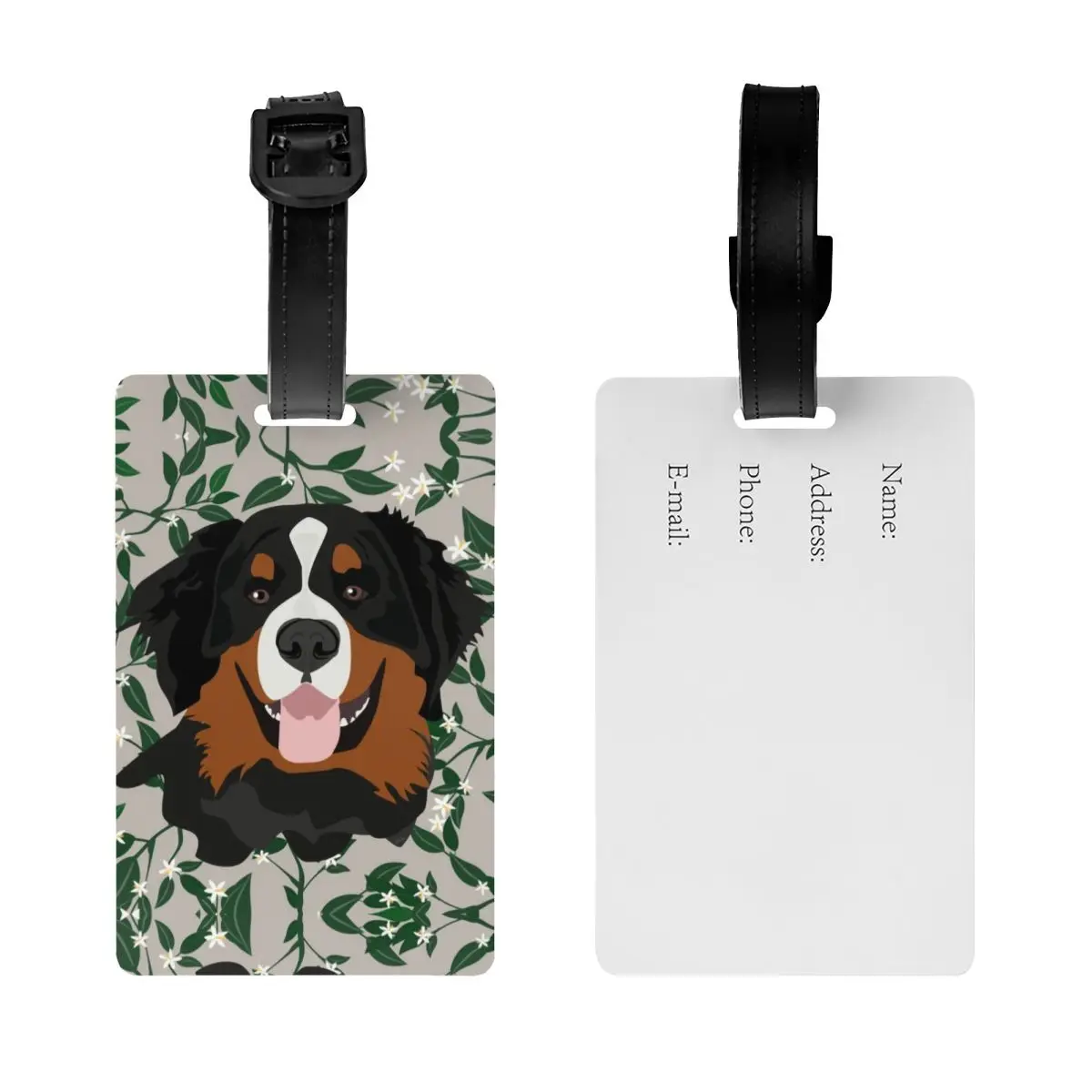 Bernese Mountain Dog Floral Luggage Tag Pet Travel Bag Suitcase Privacy Cover ID Label