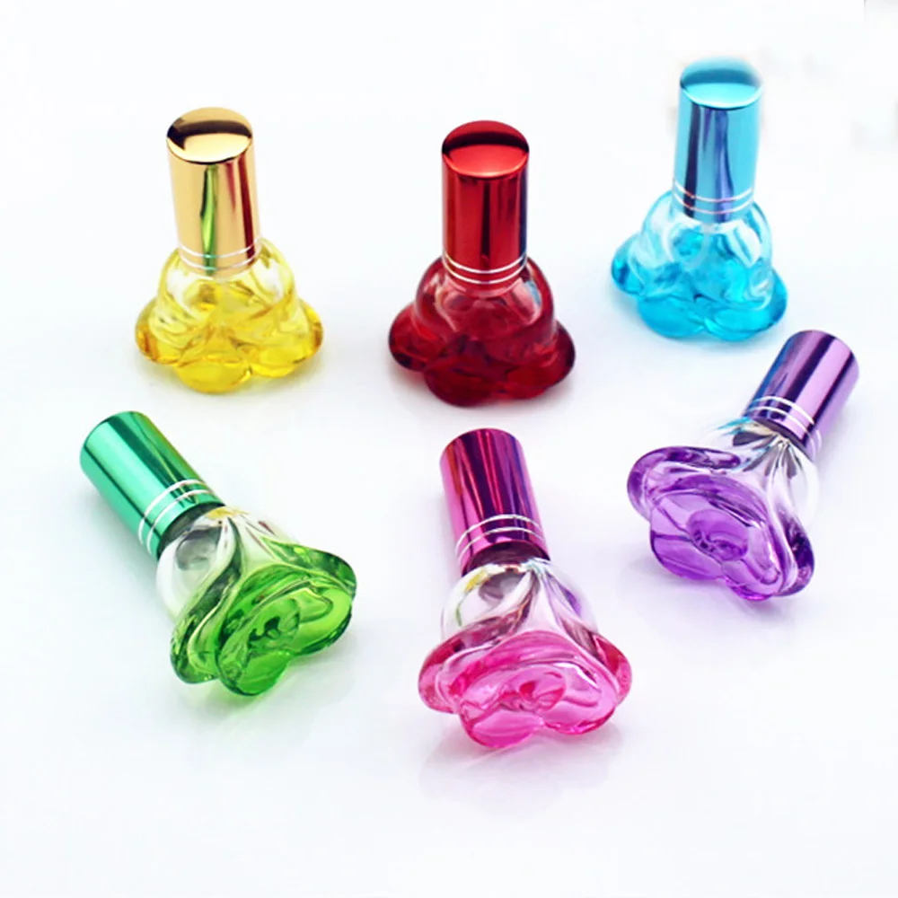 3 ピース/パック 6 ミリリットルカラフルなバラの形の空のガラス香水瓶少量サンプルポータブル香水詰め替え香り噴霧器ボトル