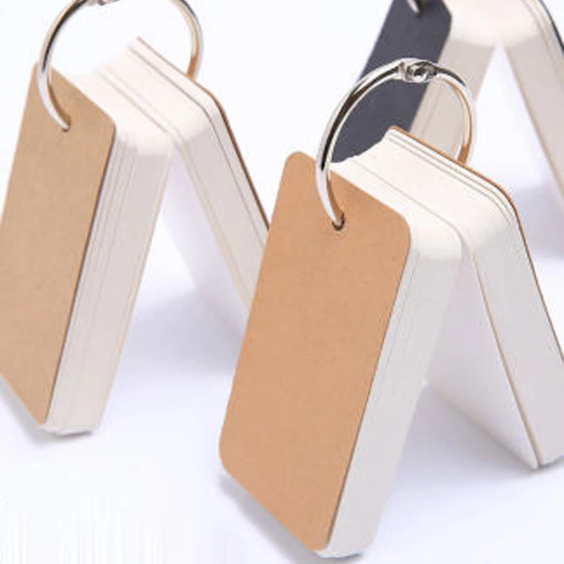 100pcs/box Handwritten Card Notepads Cowhide Color Word Card Kawaii Memo Pad Blank Kraft Paper Cute Ring Buckle Letter Card4x7cm