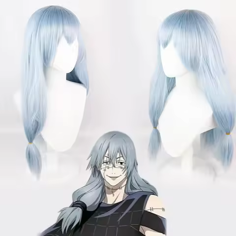 Anime Mahito Wig Blue Medium Straight Party Hair Halloween Cosplay Props Accessory for adult