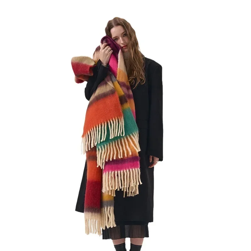 2023 Plaid Scarf For Women Winter Imitation Cashmere Scarf Warm Long Tassel Bandana Foulard Female Scarves Tassel Shawl And Wrap