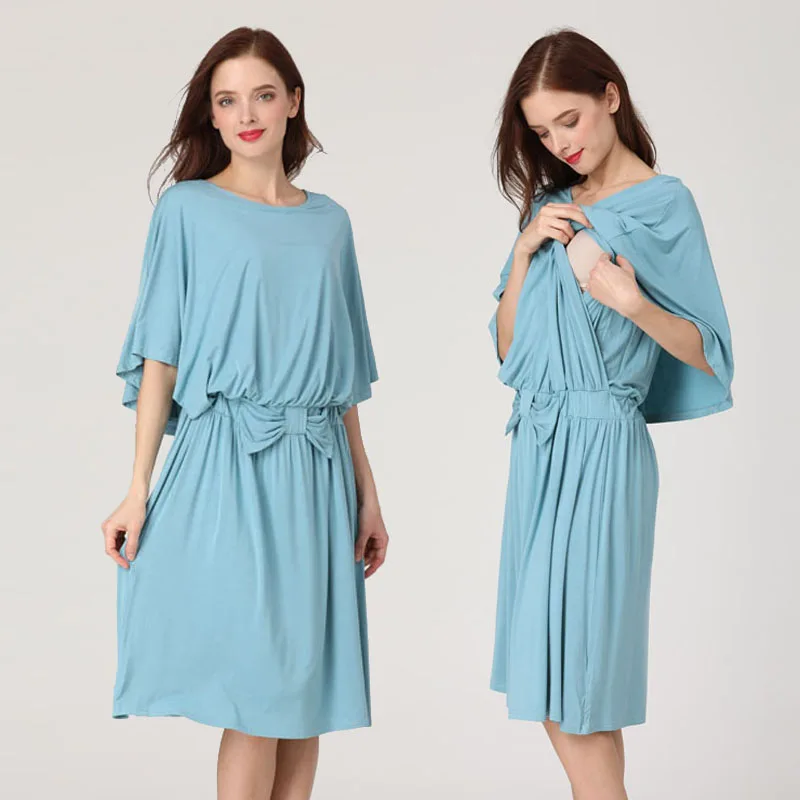 

Maternity Dresses Invisible Breastfeeding Cloak Dress Loose Pregnant Women Dress Soft Knee-Length Postpartum Nursing Dresses