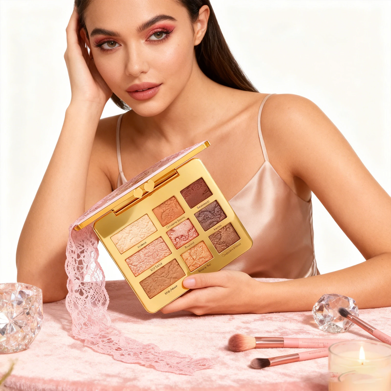 9 kleuren multifunctioneel make-uppalet Glitter oogschaduw Shimmer Pallet Markeerstift Poederborstel Beauty Kit Oogcosmetisch 12 g