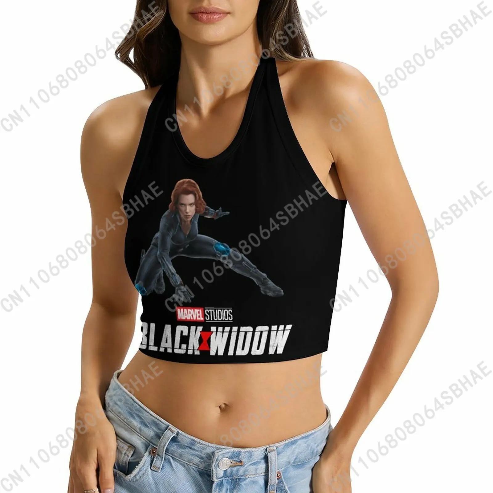 

Marvel Black Widow Custom Photo Women's Halter Top Personalized Picture Tie Back Cami Upload Your Gift Wife Girlfriend Cosplay