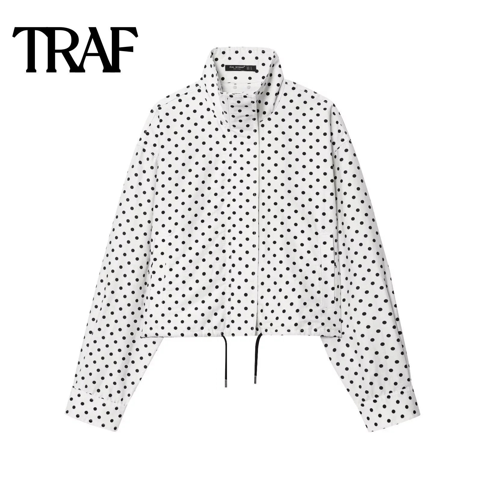 

TRAF hem splicing tie decoration autumn women's clothing new 2025 fashion drawstring polka dot foam gauze long sleeved jacket