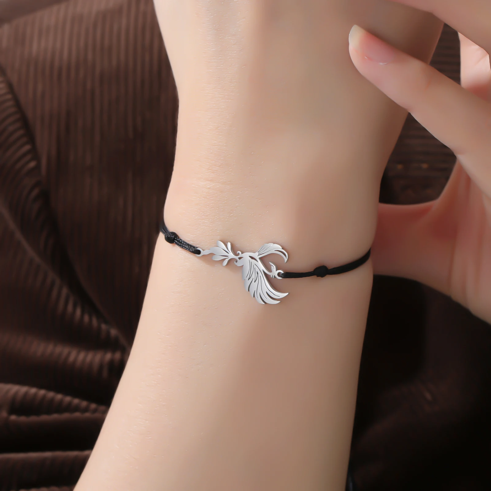 Reborn God Bird Phoenix Supernatural Amulet String Bracelet Gift for Woman Men Couple Bangle Stainless Steel Metal Jewelry - view 5