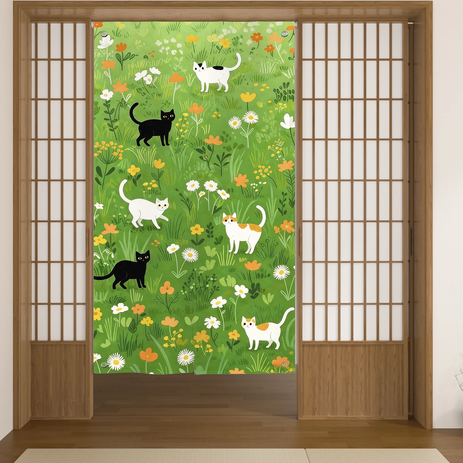 Cute Cat Print Door Curtain Polyester Hanging Partition Screen for Home Room Decor Japanese Noren Style With Door Curtain