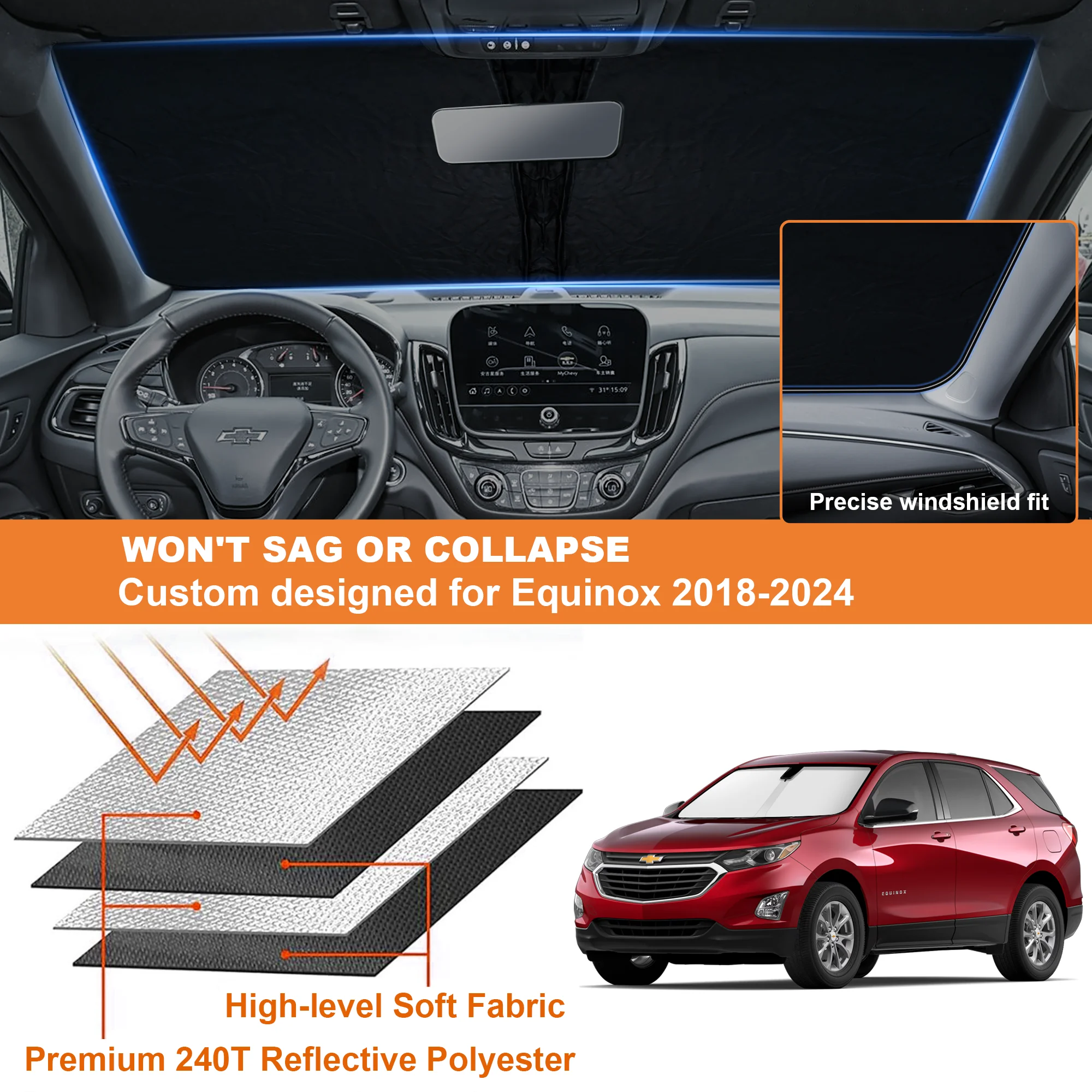 For Chevrolet Equinox 2018-2023 2024 2025 Windshield Sunshade Sun Shade Chevy Tahoe Sunshade Window Protector Blocks UV Rays
