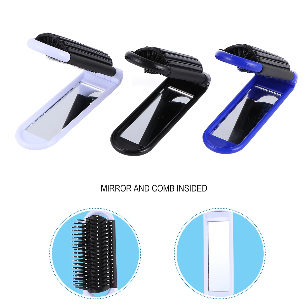 

3Pcs Mirror Comb Portable Folding Anti-Static Detangling Combs Compact Pocket Travel Hair Beard Brush Set White Black