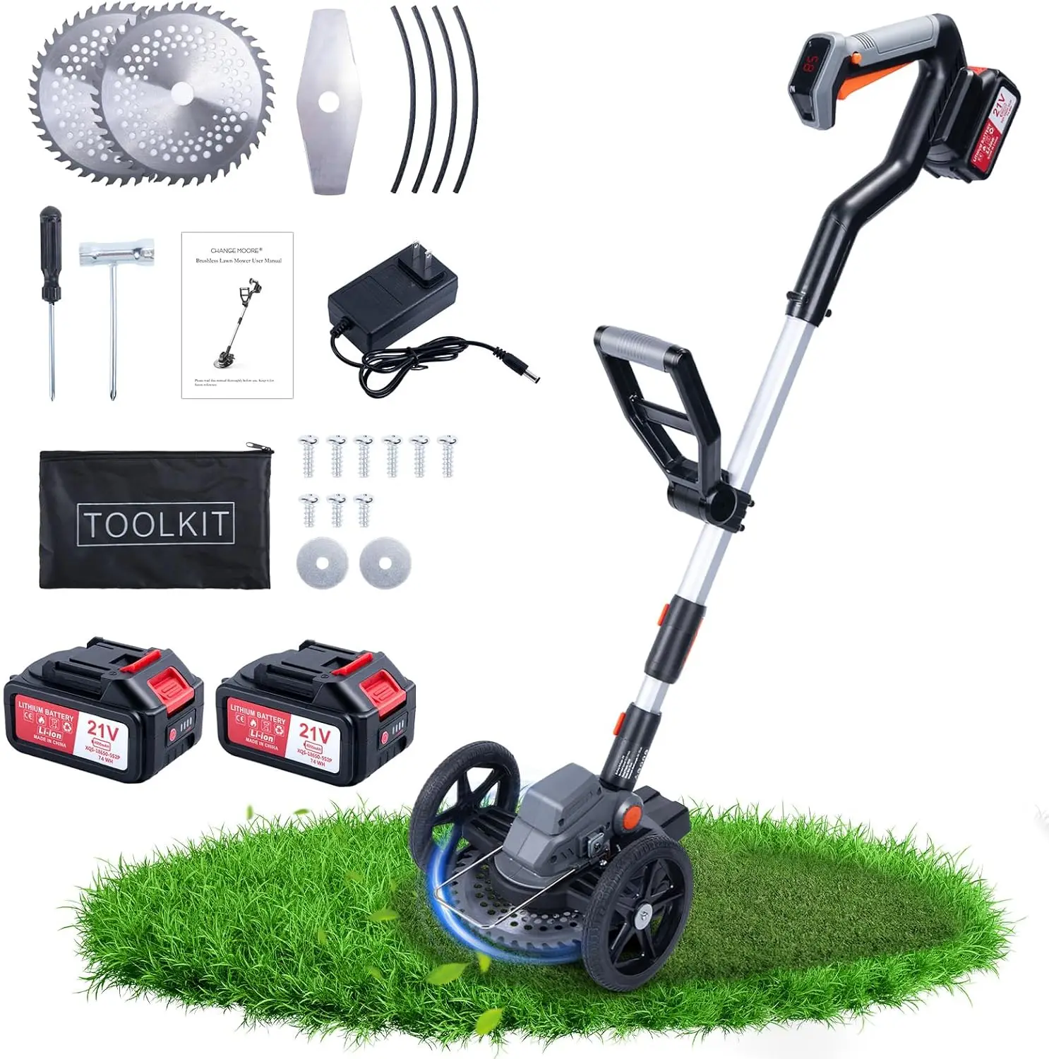 

7.9-in Brushless Cordless Lawn Edger, 8000 mAH Electric Weed Wacker with Digital Display & Safety Lock, Adjustable Angle & Handl