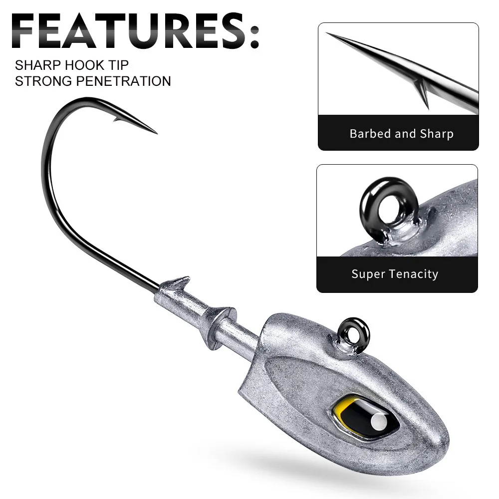 PRO BEROS 2-5 Stück/Beutel 9-40g JIG-Haken mit Scharfer Widerhaken und 3D-Augen, Jigkopf-Haken für Weichköder, Wurm-Angelzubehör, Weichplastik-Jig – Detail 3