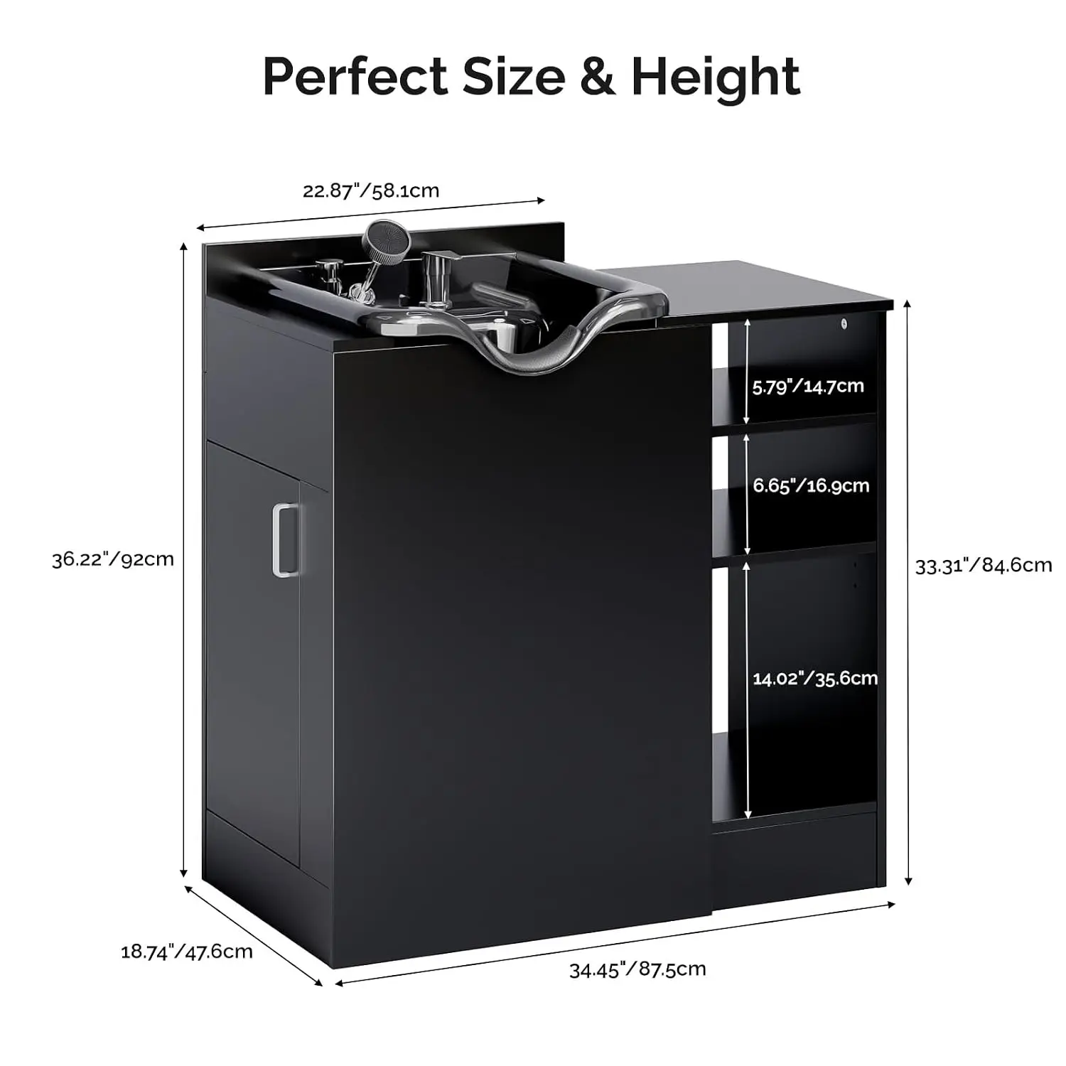 Freestanding Backwash Shampoo Sink Cabinet with Adjustable Shelf & UPC Faucet for Spa Barber Home, Customized