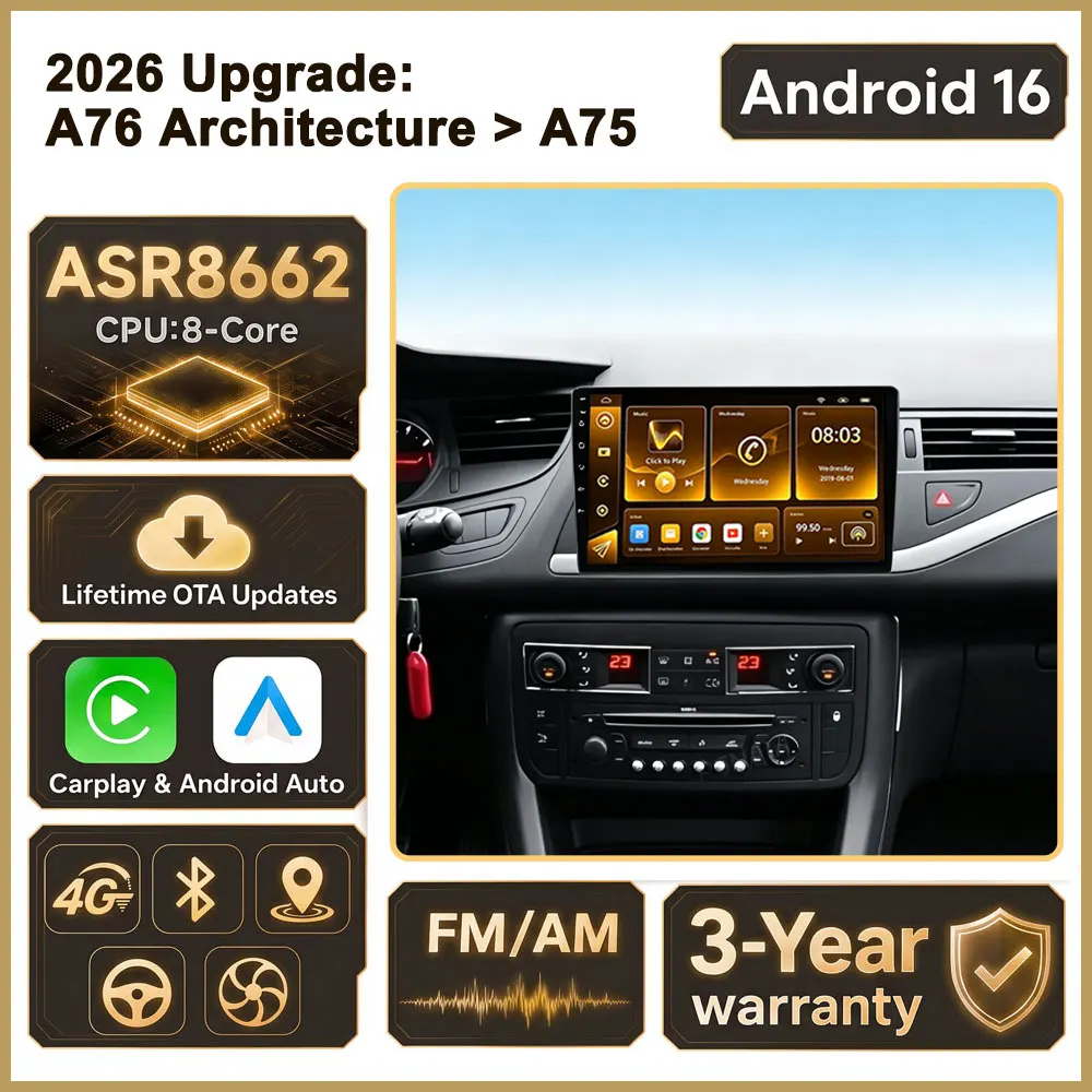 Cortex-A76 Octa-Core Android 16 For Citroen C5 2008 2009 2010 -2017 Car Radio GPS Multimedia Player Auto Radio Touch Screen Wifi