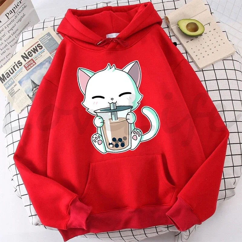 Animals Boba Tea Hoodie Cat Hooded Sweatshirt Harajuku Hoodies Kids boys Pullover Tops Casual Hoody girls Women's Clothes Coats