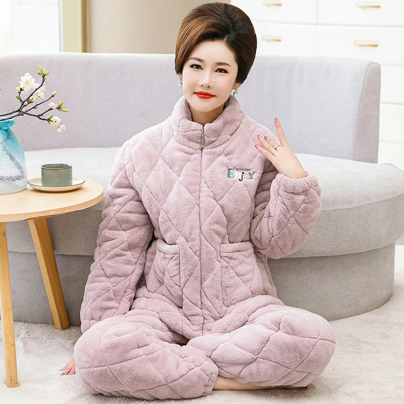 

Winter Three-layer Cotton Pajamas Women Thick Pajamas Loose Size M-4XL Women Warm Flannel Home Clothing