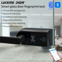 Cerradura de puerta de vidrio con huella dactilar, cerradura de puerta de partición TTLOCK APP, tarjeta de oficina abierta única, cerradura de manija separada electrónica inteligente Digital
