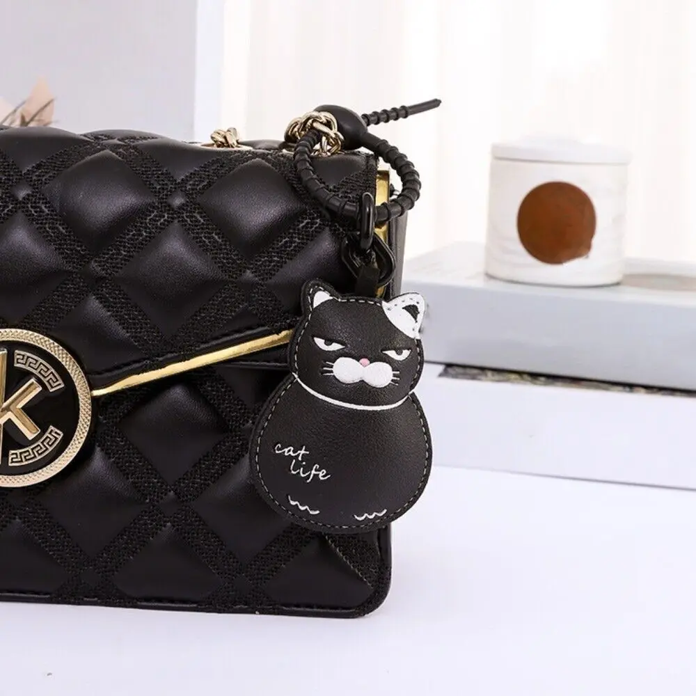 Брелок с котом из искусственной кожи, новый черный кожаный кулон с мультяшным рисунком, брелок для пары