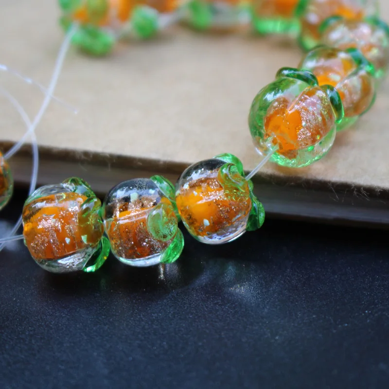 10Pcs 12mm*10mm Lampwork Glass beads Luminous Beads Lovely Pumpkin beads Red Orange Color for DIY jewelry making