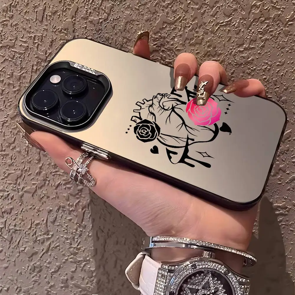 Ins الأزياء القلب حالة الهاتف آيفون 16 15 14 13 12 11 زائد برو ماكس متعدد الألوان أورورا الليزر للصدمات فوندا غطاء