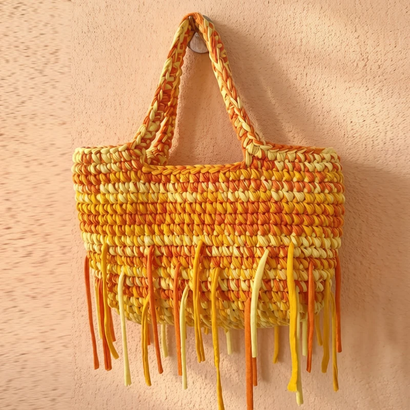 

Handwoven Tote Bags For Women Luxury Designer Handbag And Purses 2026 New In Polyester Color Bars Tassel Underarm Cloth Shoulder