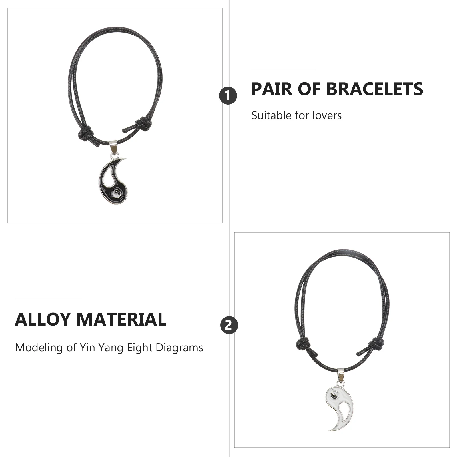 1 쌍 조정 가능한 팔찌 블랙 커플 친구 세련된 미니멀리스트 디자인 발렌타인 크리스마스 결혼식을위한 완벽한 선물