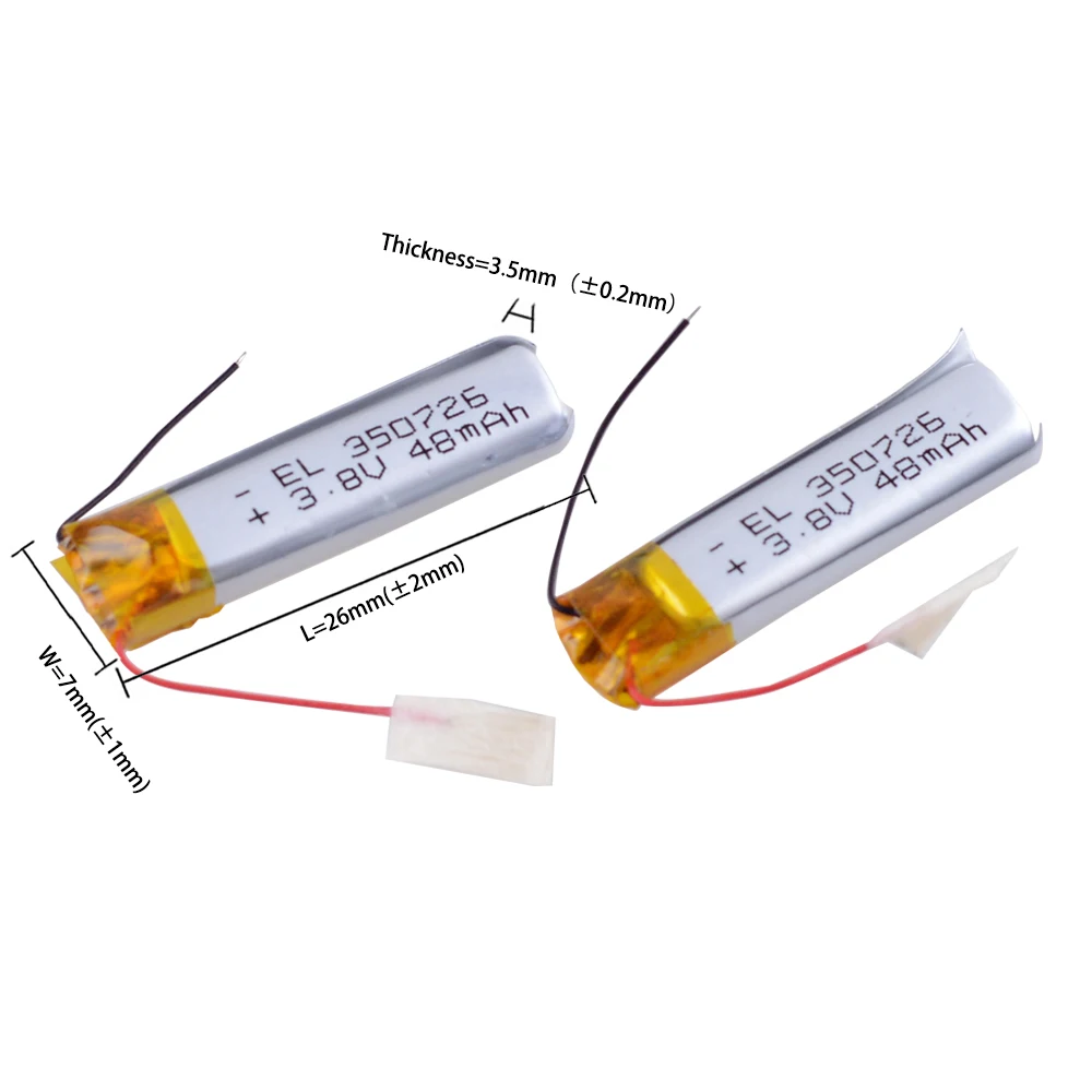 Thin Small Toy 3.8V 350726 48mah Polymer Rechargeable Battery Lithium-ion Batteries DVR recorder FOR Xiaomi Air2 SE TWS 350725