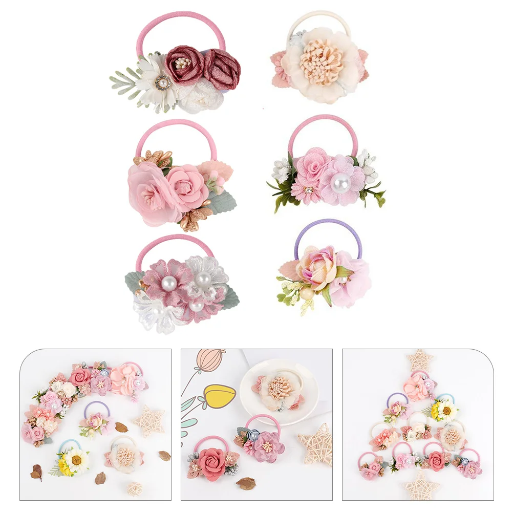 

6 шт. для цветочных резинок для волос, эластичные резинки для волос, держатели для хвоста, держатель для хвоста, аксессуары для волос