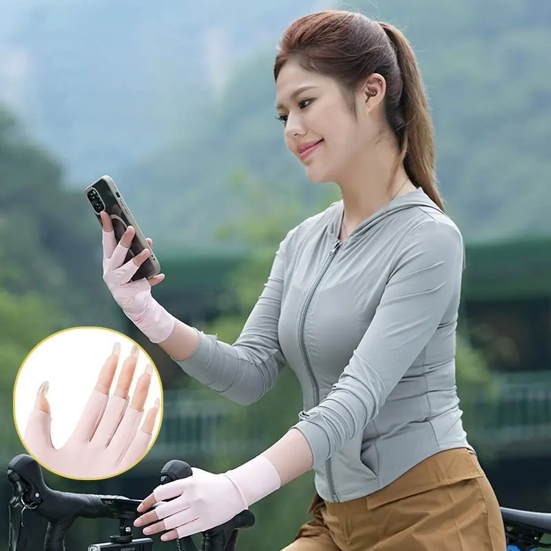 Guantes sin dedos para mujer, guantes de protección UV de verano, guantes finos y sedosos de hielo, guantes de conducción con protección solar, Unisex