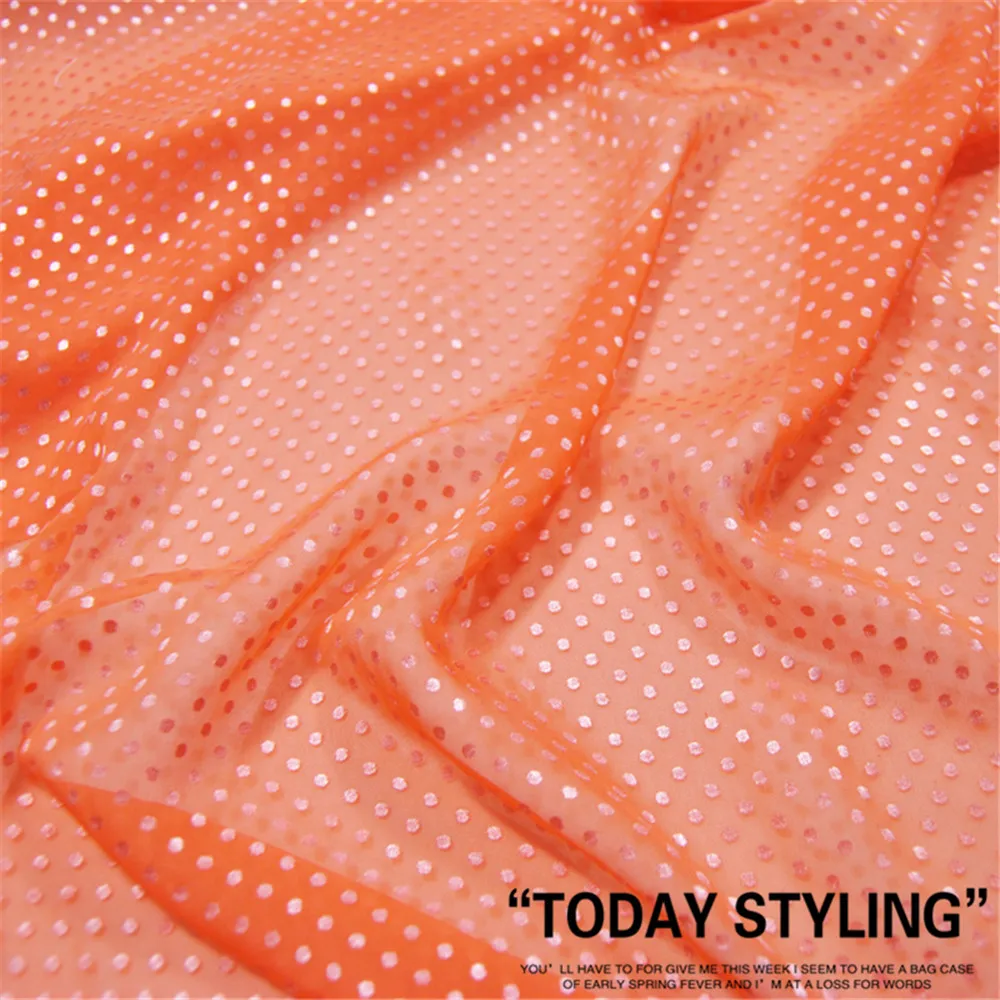 

Fashion Shiny Charming Orange Silk Burn Out Fabric Opal 9M/M 114cm Dots Geometric for Women Lady T-shirt Shawl Saree Skirt