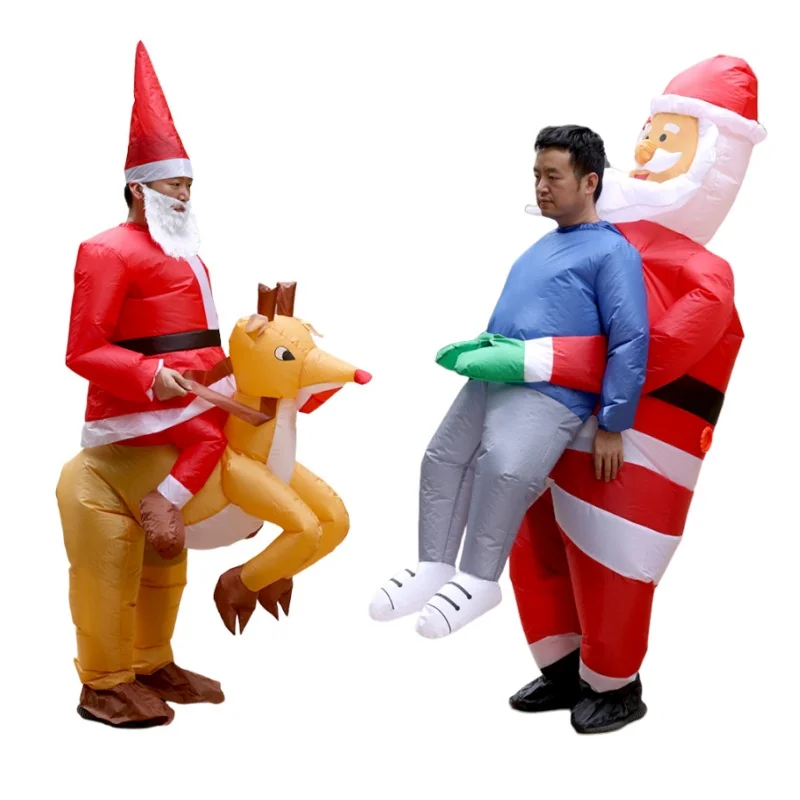 Riesiger Weihnachtsmann reitet Rentier, die Menschen tragen, aufblasbarer Overall, COS-Kostüm, Weihnachtsveranstaltung, Foto-Requisiten, Erwachsenenversion
