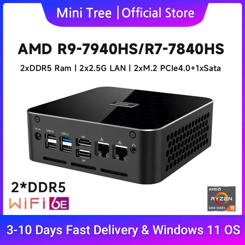 AMD Ryzen 9 NUC Gaming Mini PC 8945HS DDR5 pcie Dual 2.5G Lan Office Gaming Mini Desktop PC R7-8845HS Win11 Mini Computer PD120W