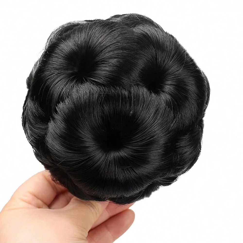 Synthetic Claw Clip Flower Bun Hairpiece Fake Hair Extension Wedding Party Prom Updo Hair Accessory for Women Bridesmaids