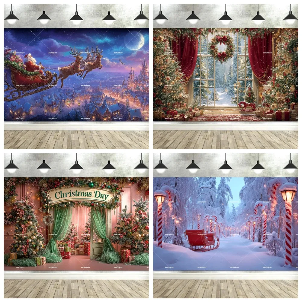 

Winter Christmas Outdoor Candy Vine Banner Backdrop, Winter Christmas Tree, Party Decoration Festival Party Photography Backdrop